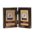 Lawrence Frames Antique Gold Brass Hinged Double 2x3 Picture Frame - Beaded Edge Design 11423D